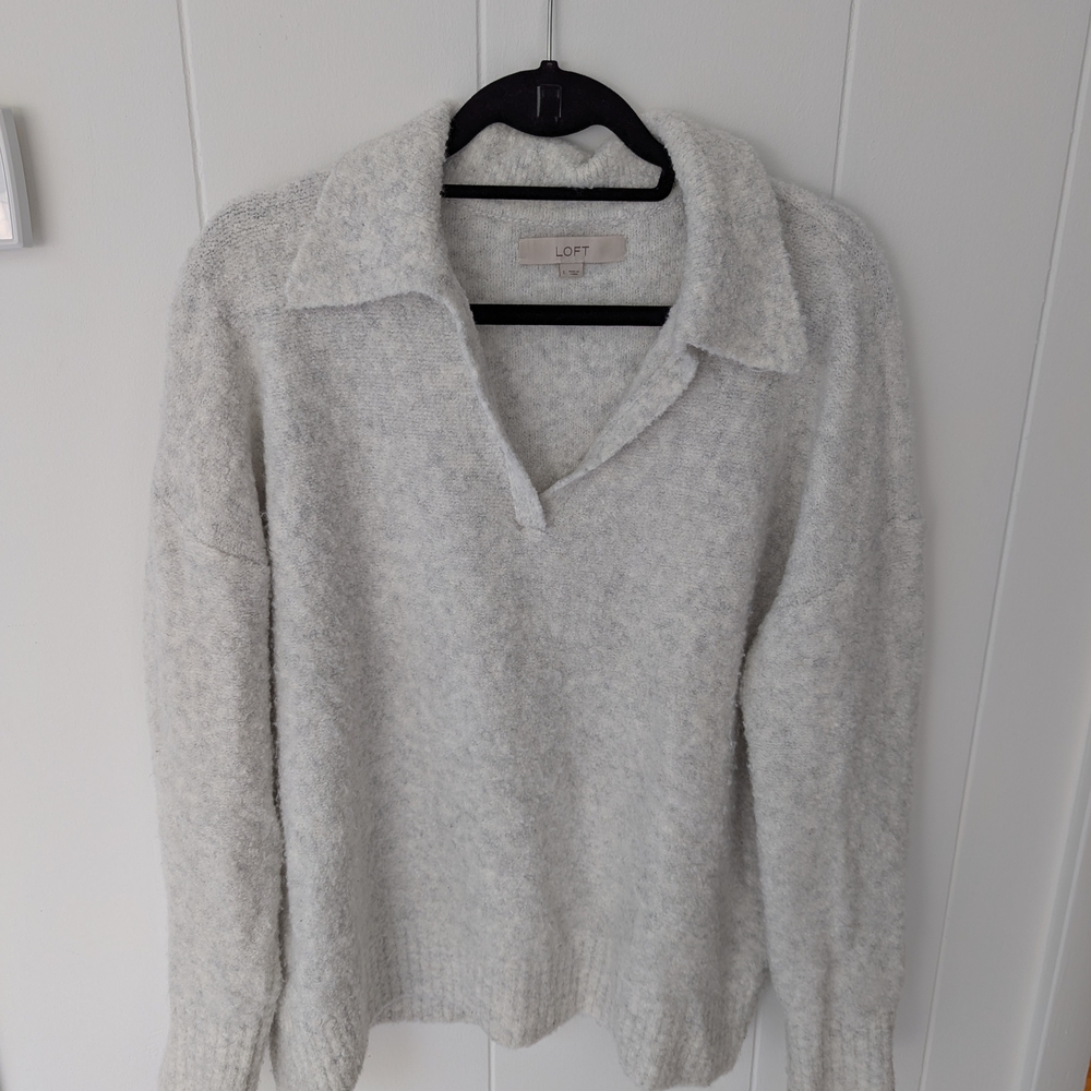 Gray Boucle Polo Sweater